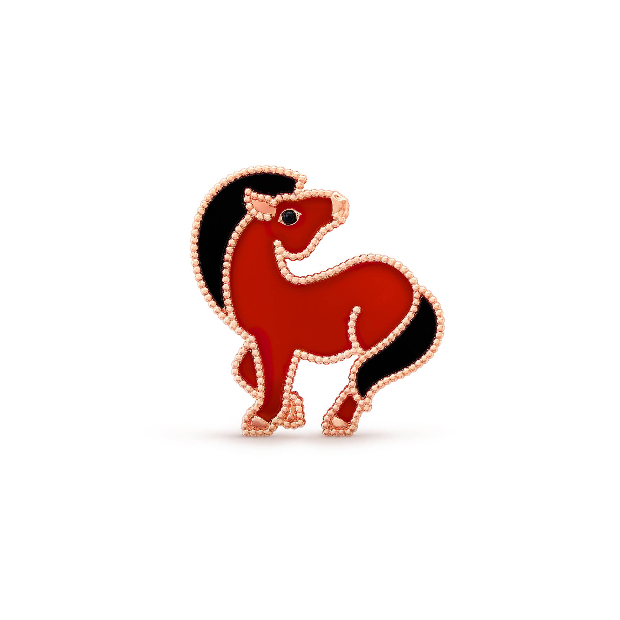 VAN CLEEF ARPELS LUCKY ANIMALS HORSE CLIP - ROSE GOLD, CARNELIAN, ONYX  VCARP5LJ00